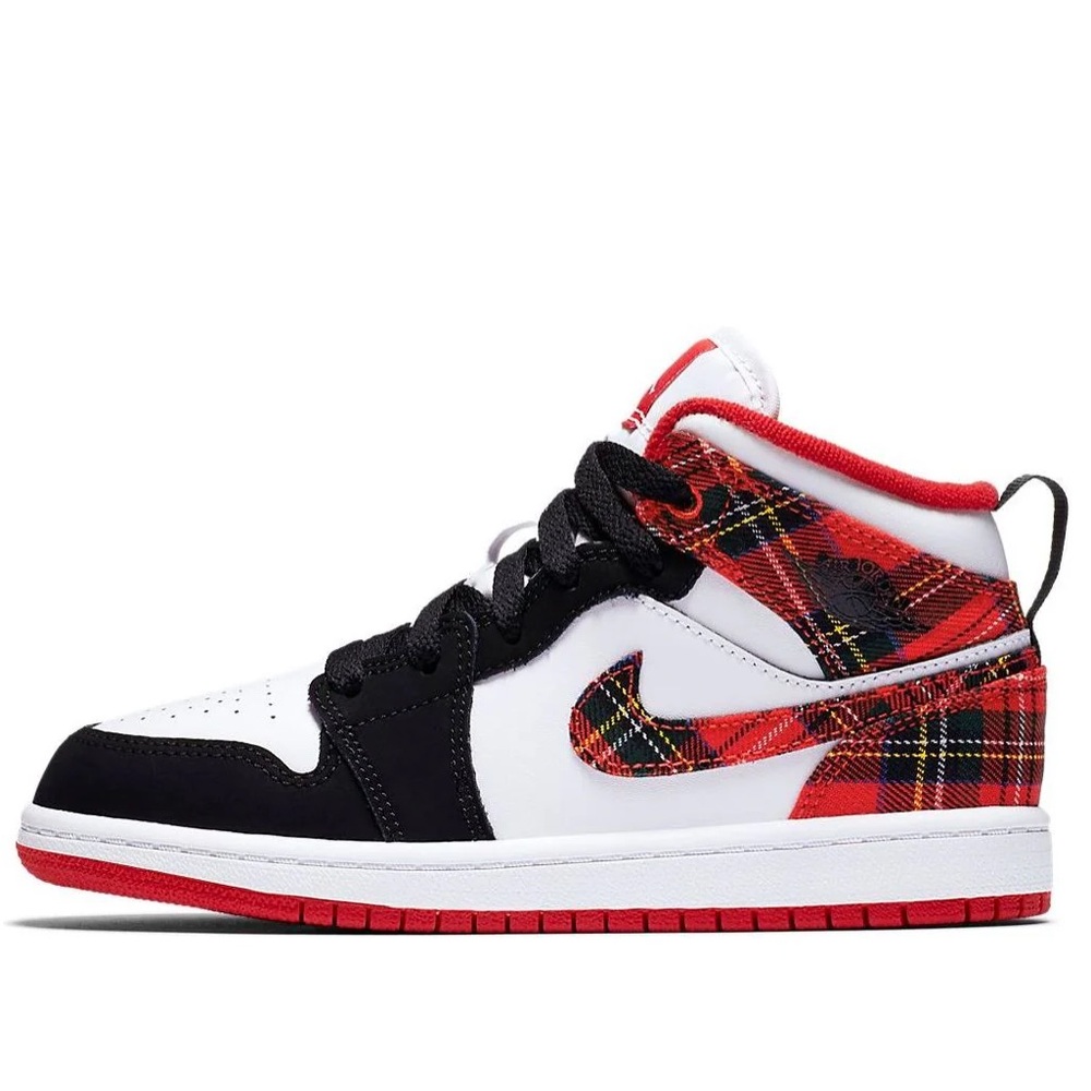 Nike Air JORDAN 1 Mid “Bad Santa” Red Holiday Tartan Plaid High Top Sneakers 2.5